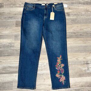 Coldwater Creek NWT mid rise straight leg floral embroidered jeans 18W L9